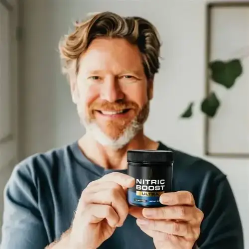 User testimonial highlighting better circulation, endurance, and overall male performance after using natural daily supplement